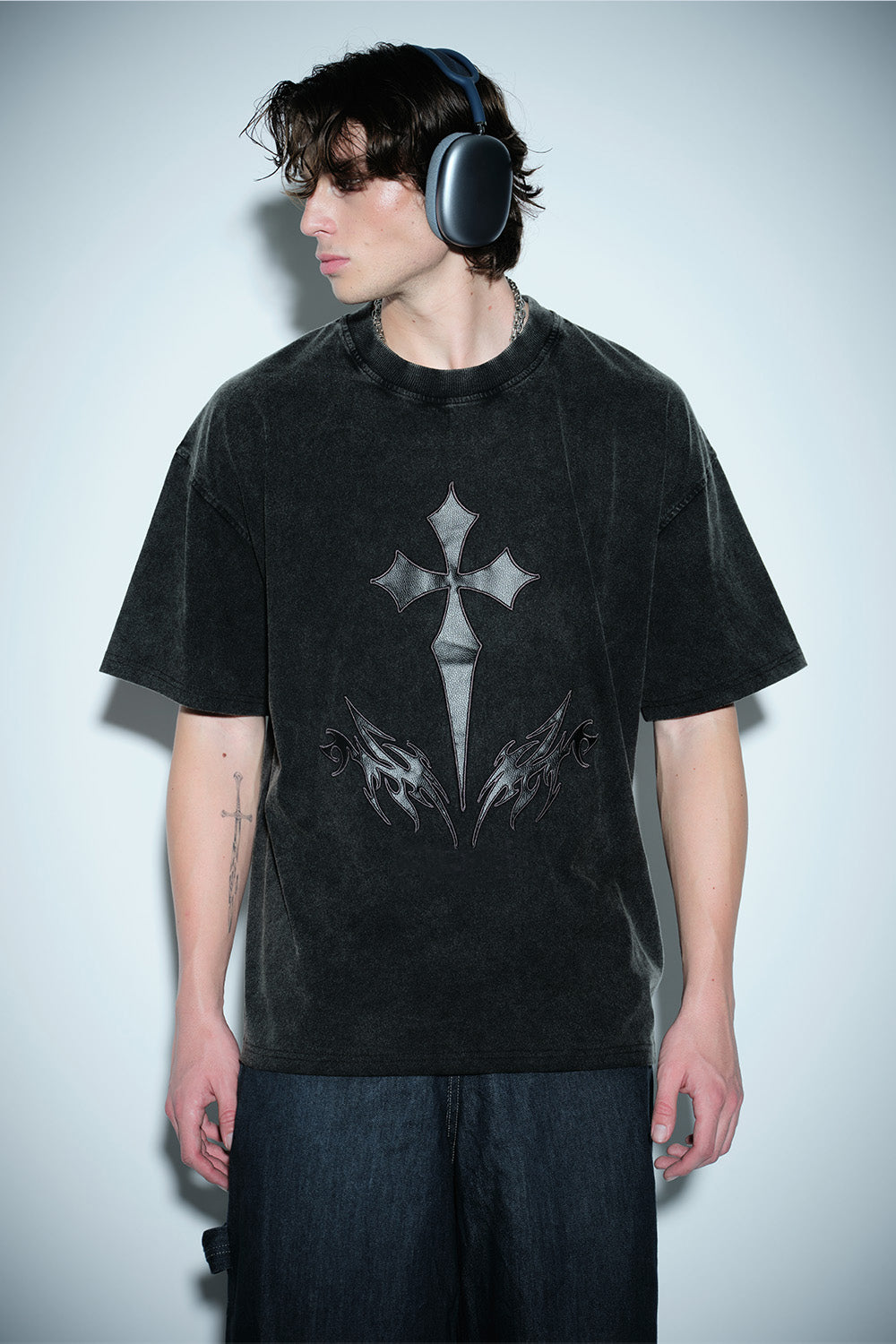Crucivibe Leather Patch Oversized T-shirt - BonkersCorner