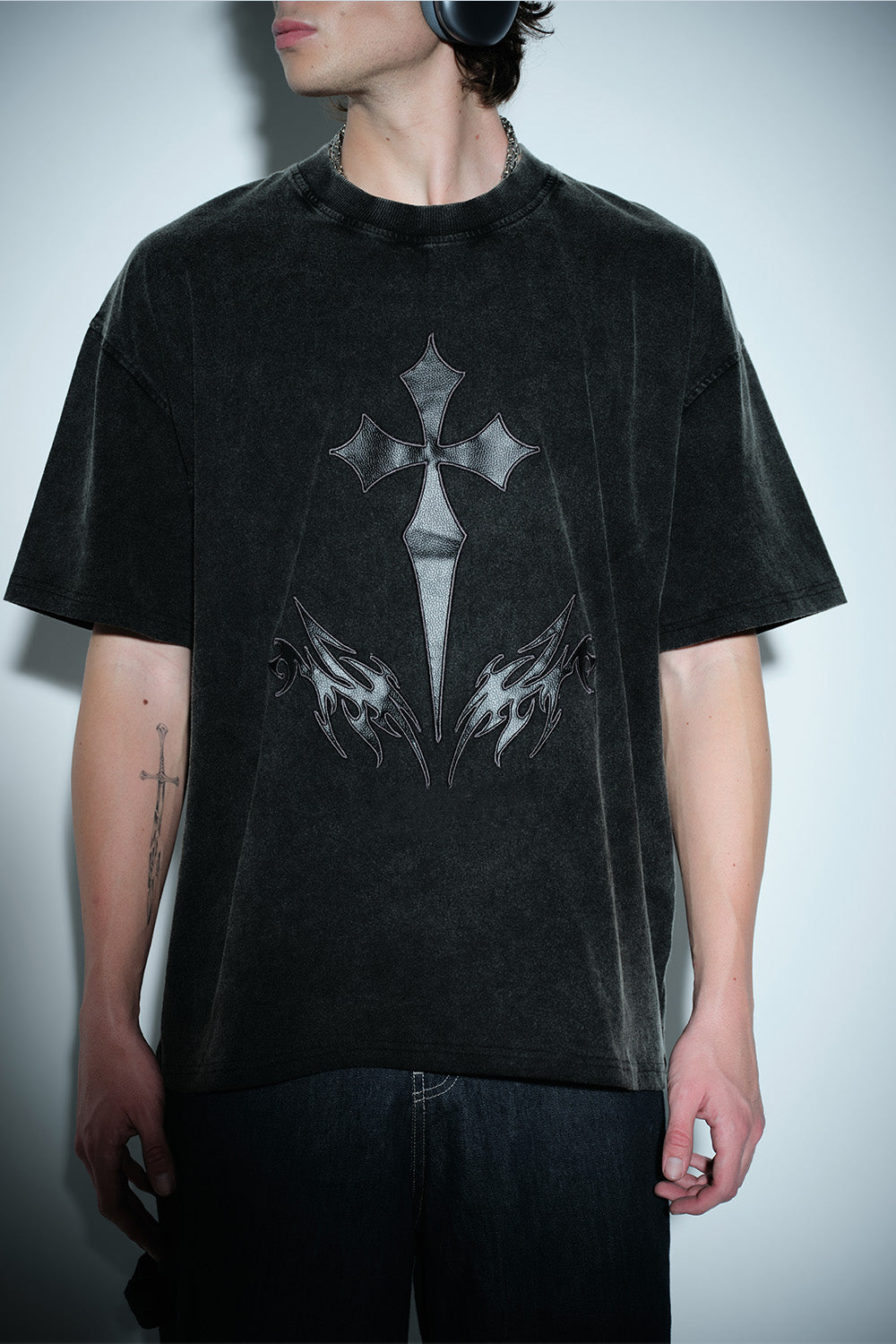 Crucivibe Leather Patch Oversized T-shirt - BonkersCorner