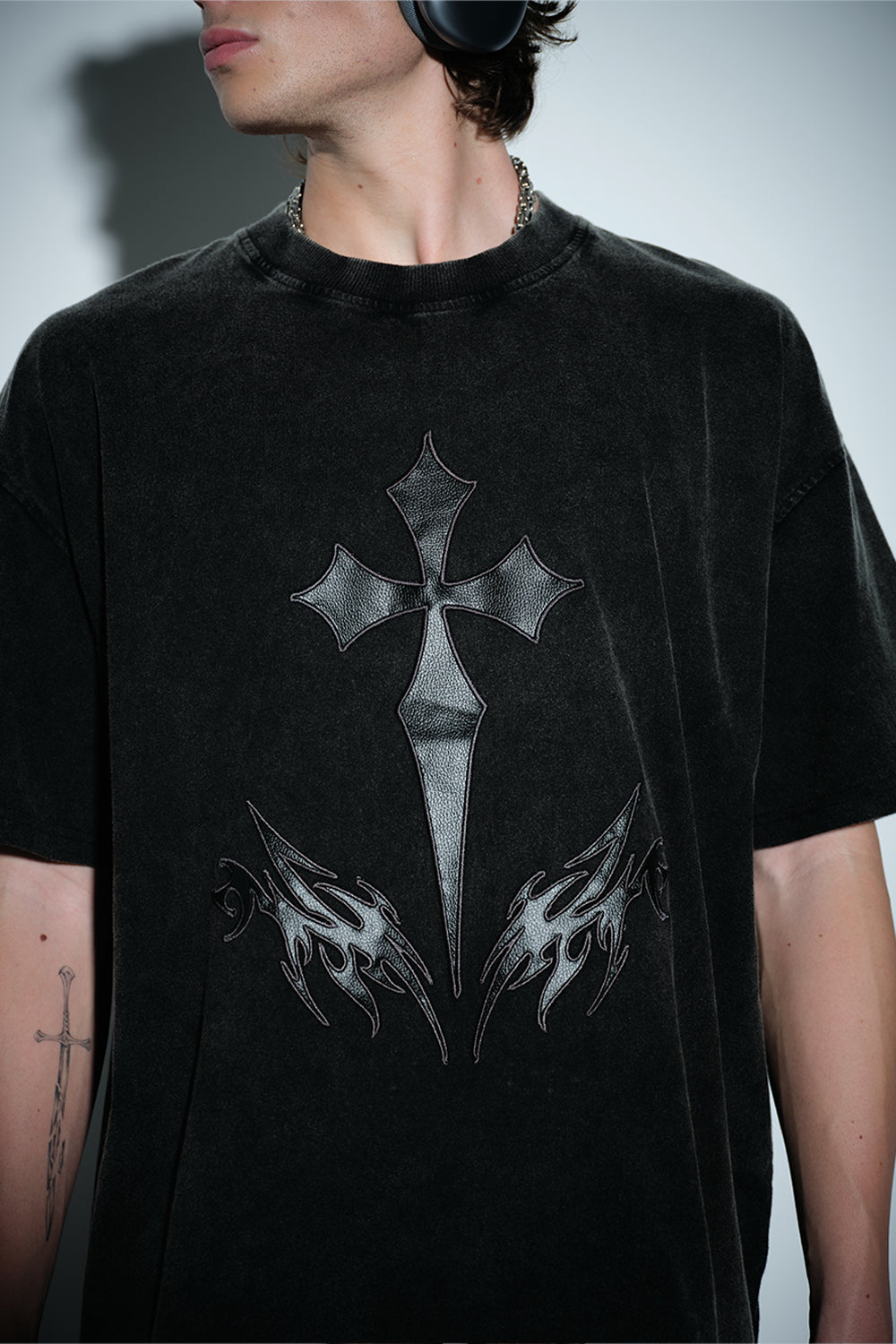 Crucivibe Leather Patch Oversized T-shirt - BonkersCorner