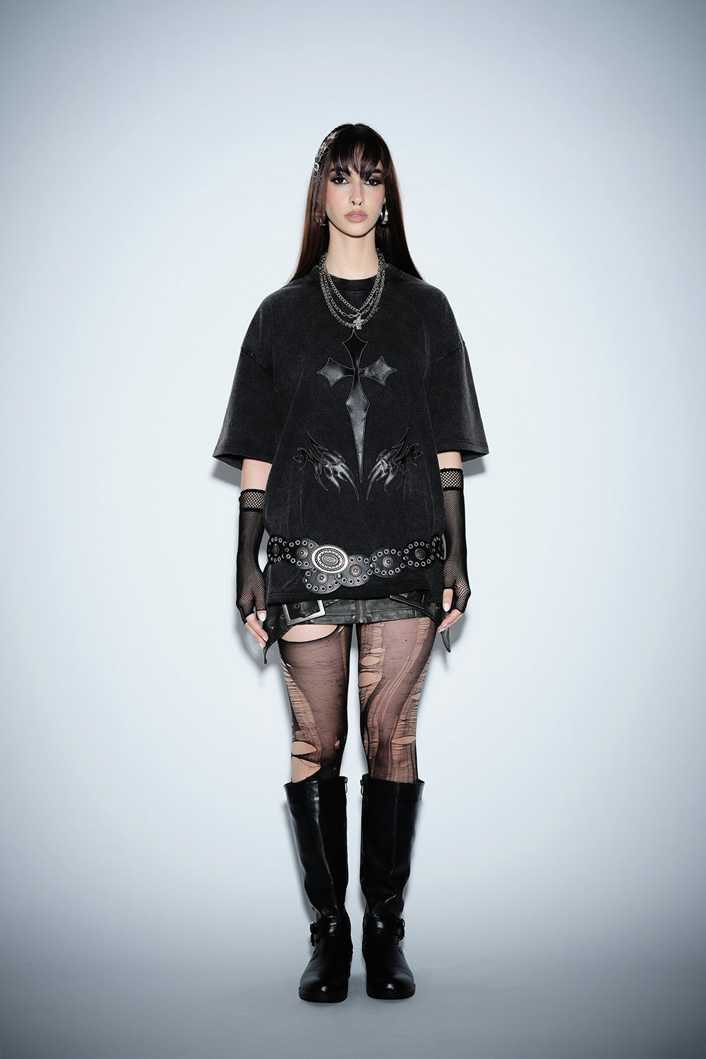 Crucivibe Leather Patch Oversized T-shirt - BonkersCorner