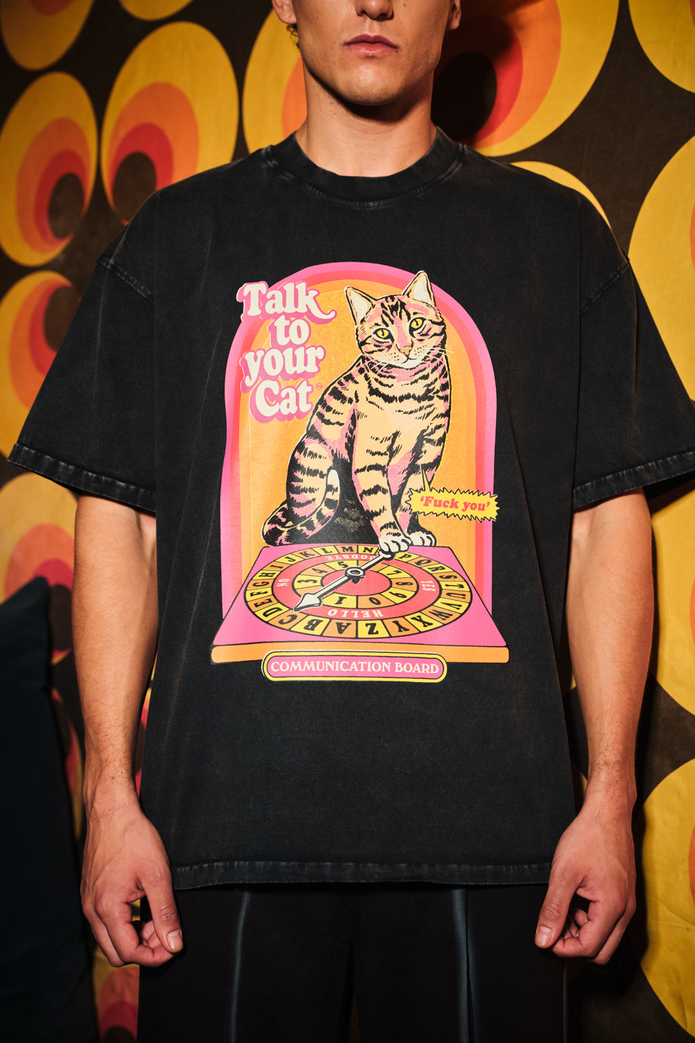 Talk To Your Cat Faded Black Oversized T-Shirt - BonkersCorner