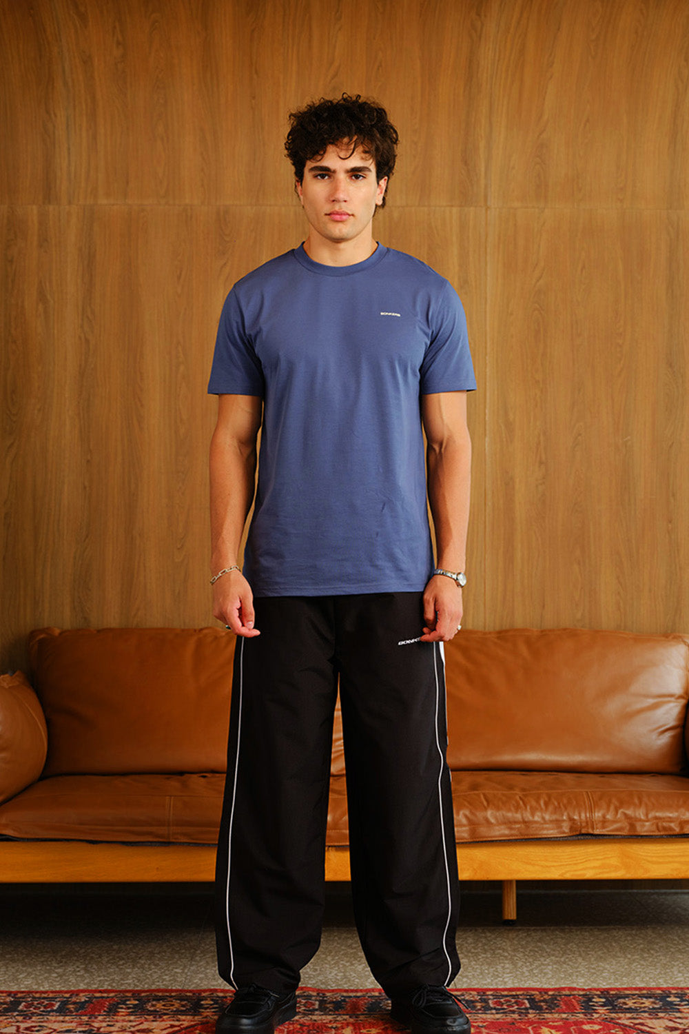 Black Tape Wide Leg Joggers - BonkersCorner