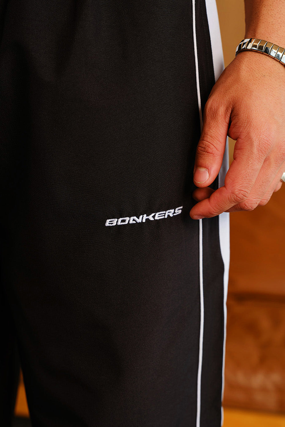 Black Tape Wide Leg Joggers - BonkersCorner