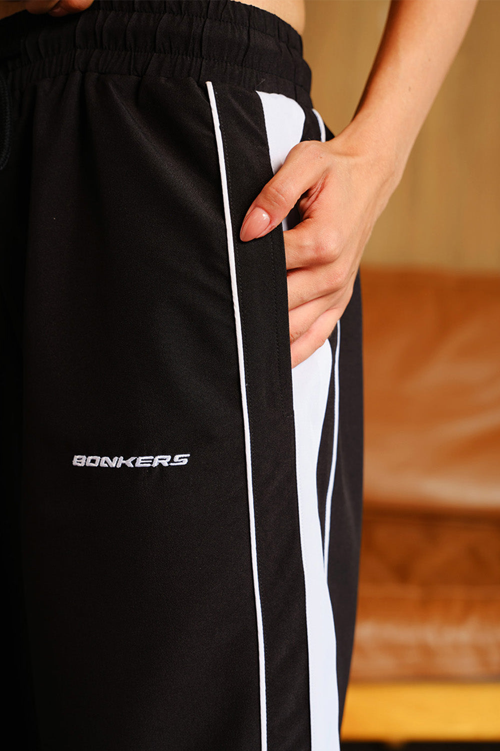 Black Tape Wide Leg Joggers - BonkersCorner