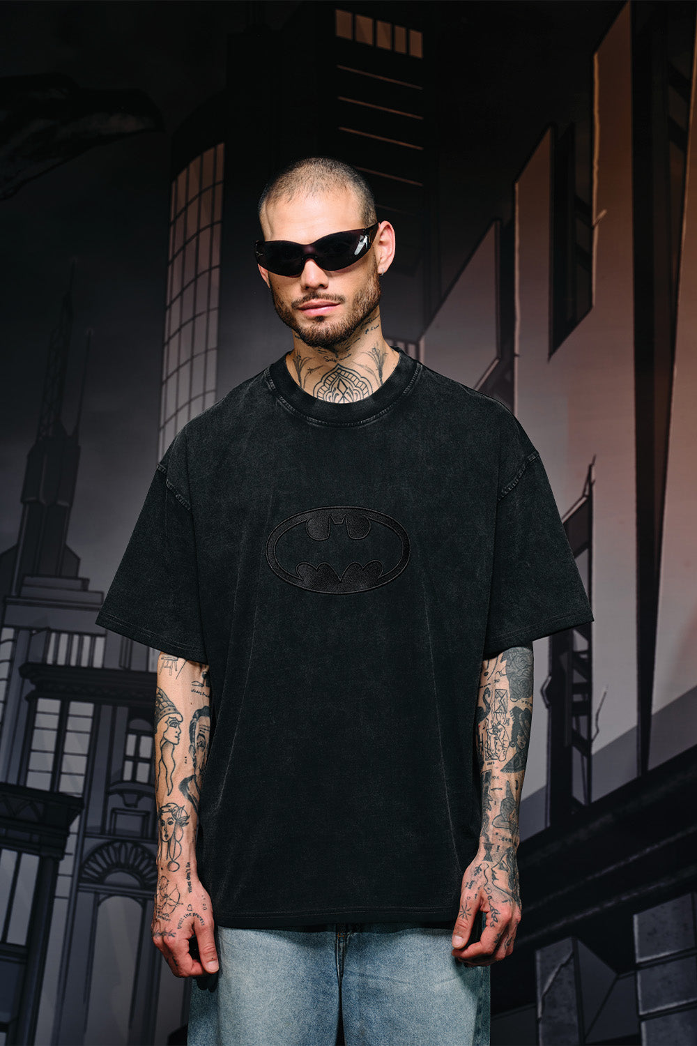 Bat Emblem Faded Oversized T-shirt - BonkersCorner