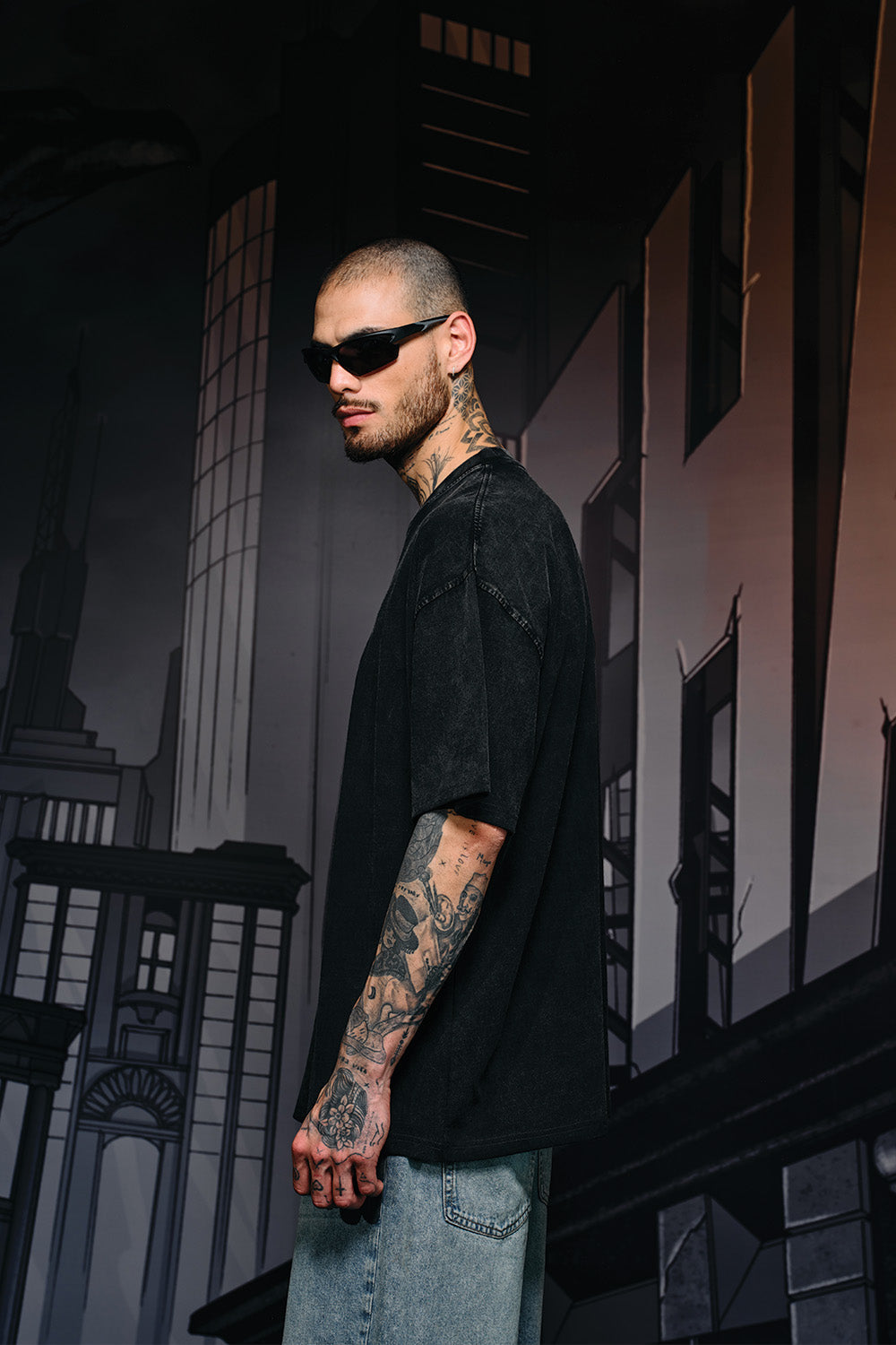 Bat Emblem Faded Oversized T-shirt - BonkersCorner