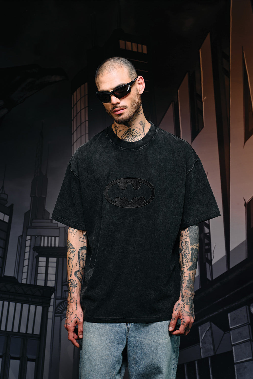 Bat Emblem Faded Oversized T-shirt - BonkersCorner
