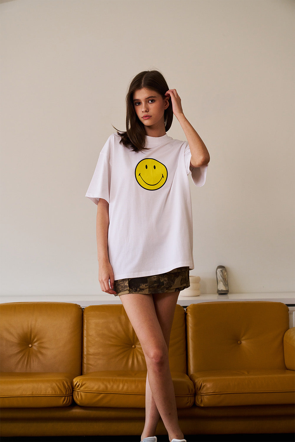 Smiley Originals White 100% Supima Cotton Oversized T-shirt - BonkersCorner