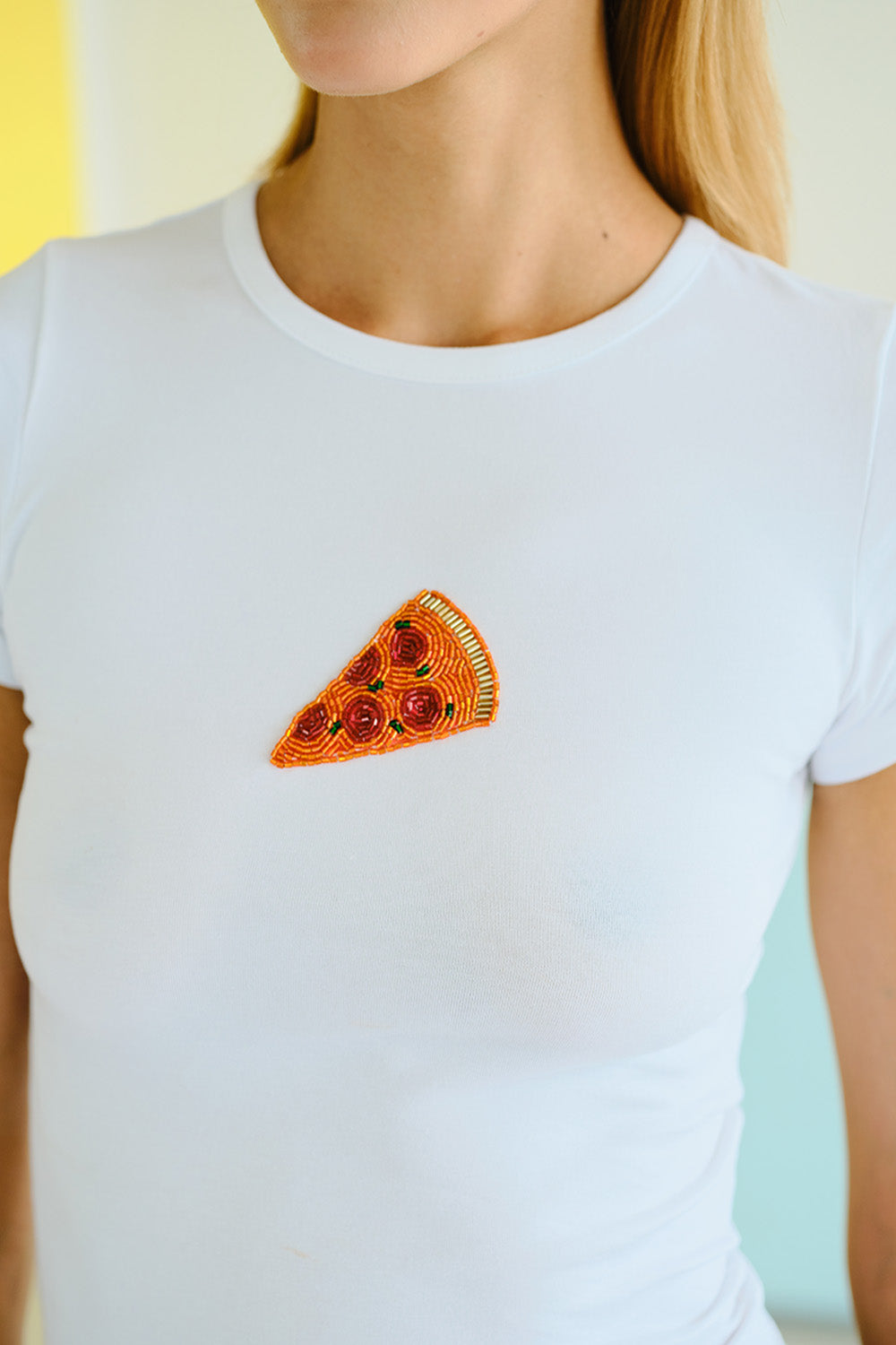 Pizzaphile Beaded Embroidery Baby Tee - BonkersCorner