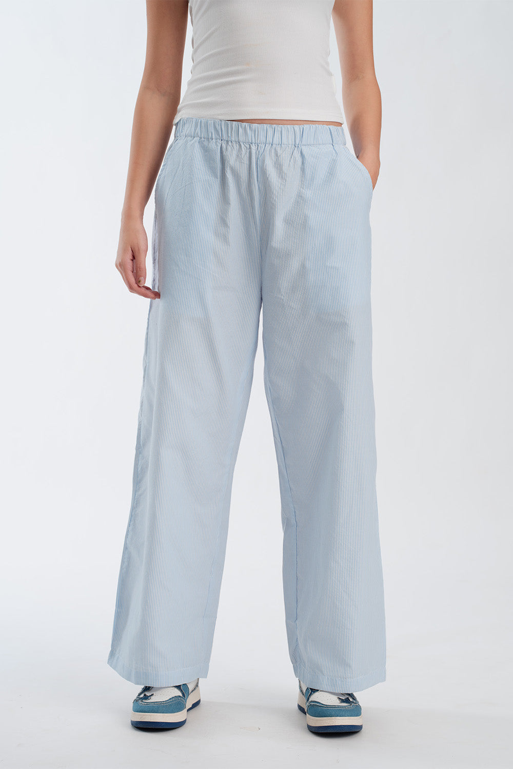 Light Blue Striped High Rise Pant