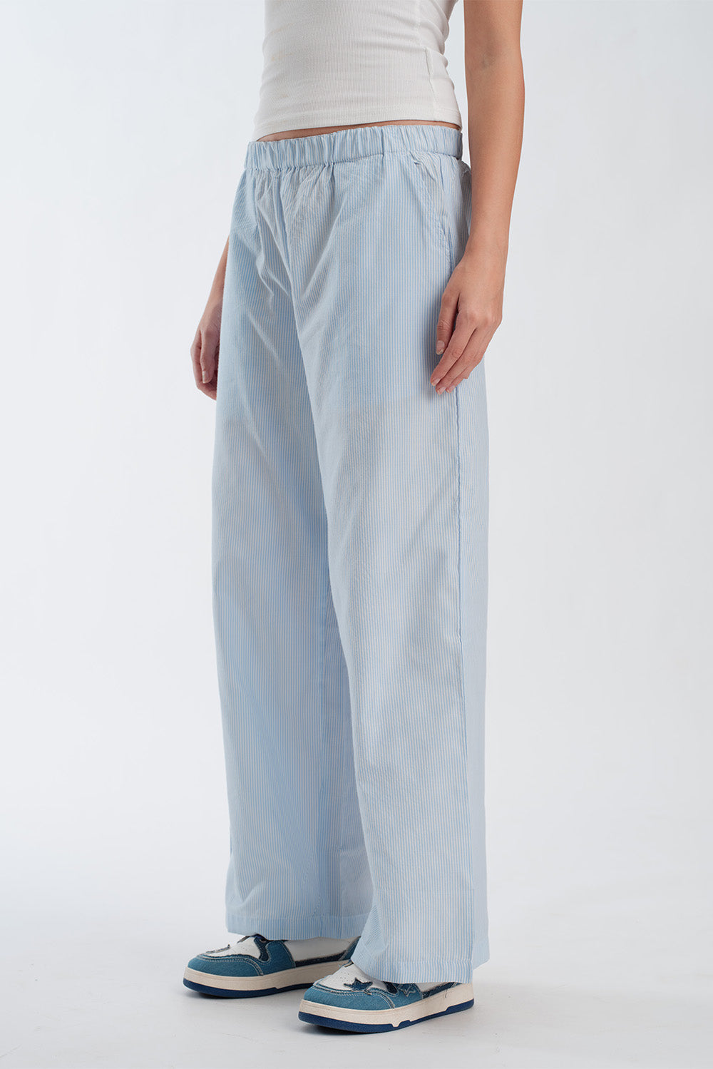 Light Blue Striped High Rise Pant
