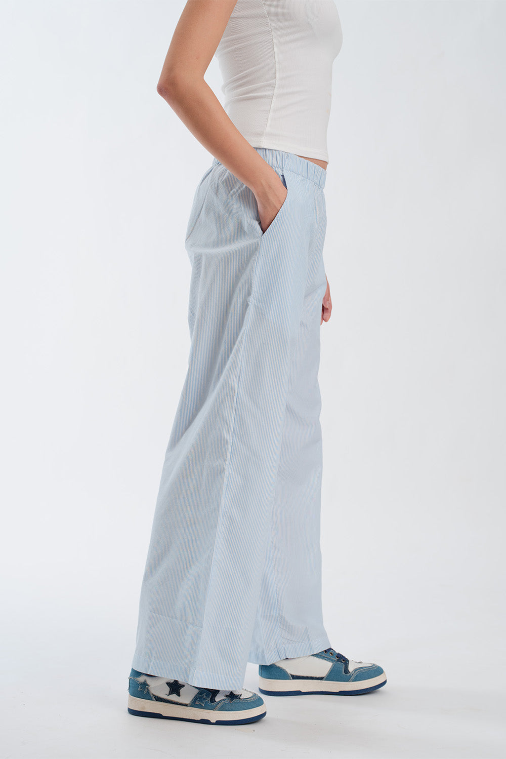 Light Blue Striped High Rise Pant