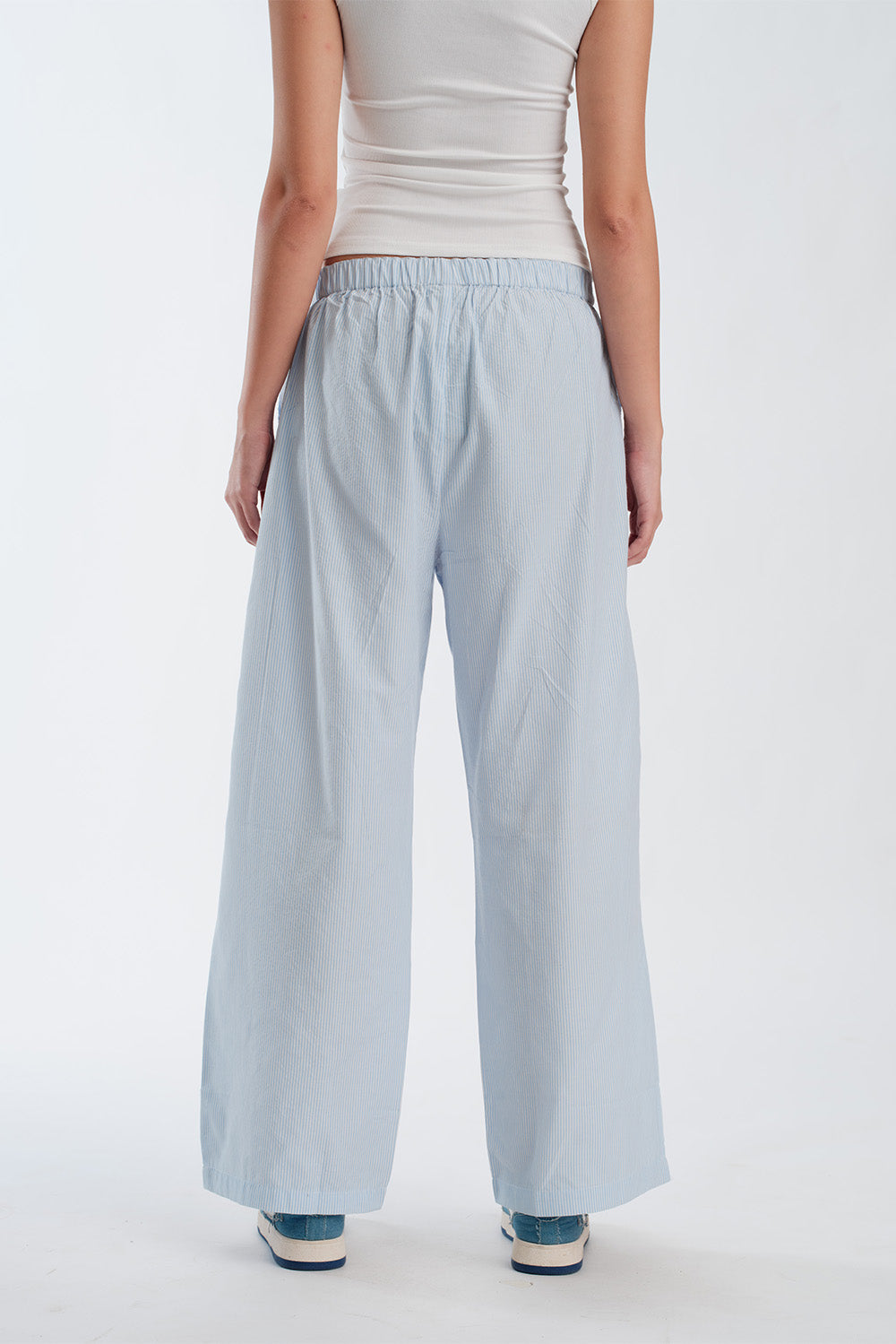 Light Blue Striped High Rise Pant