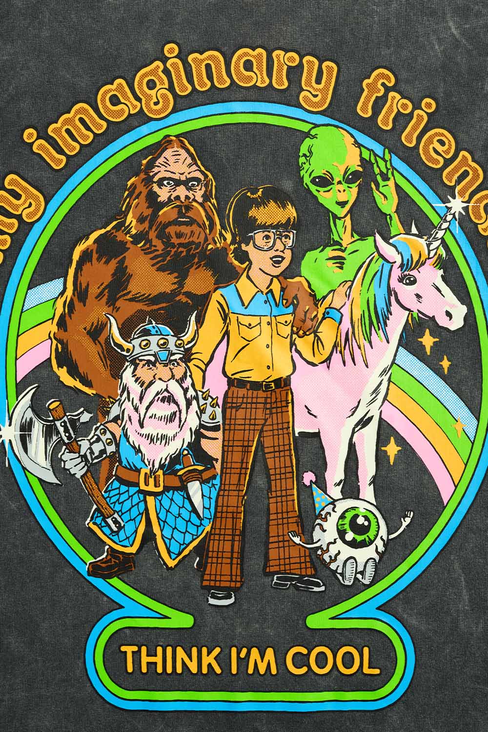 Imaginary Friends Faded Black Oversized T-Shirt - BonkersCorner