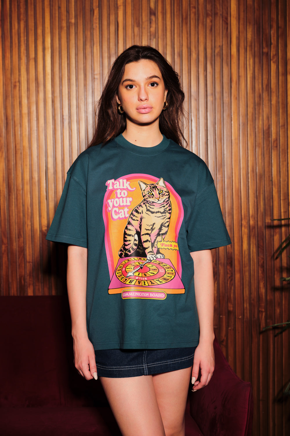 Talk To Your Cat Green Oversized T-Shirt - BonkersCorner