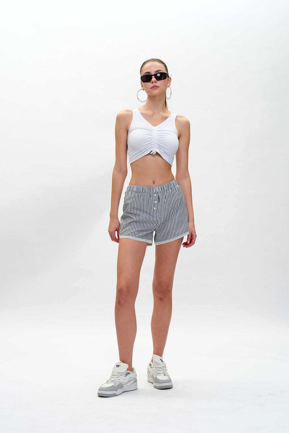 B&W Big Stripes Lace Shorts - BonkersCorner