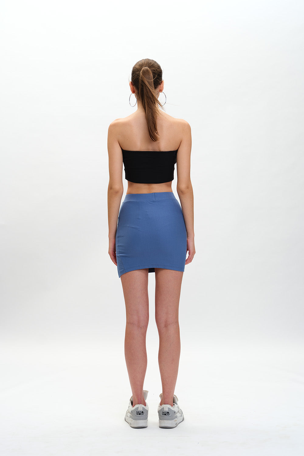 Dusty Blue Solid A-Line Slit Skirt - BonkersCorner