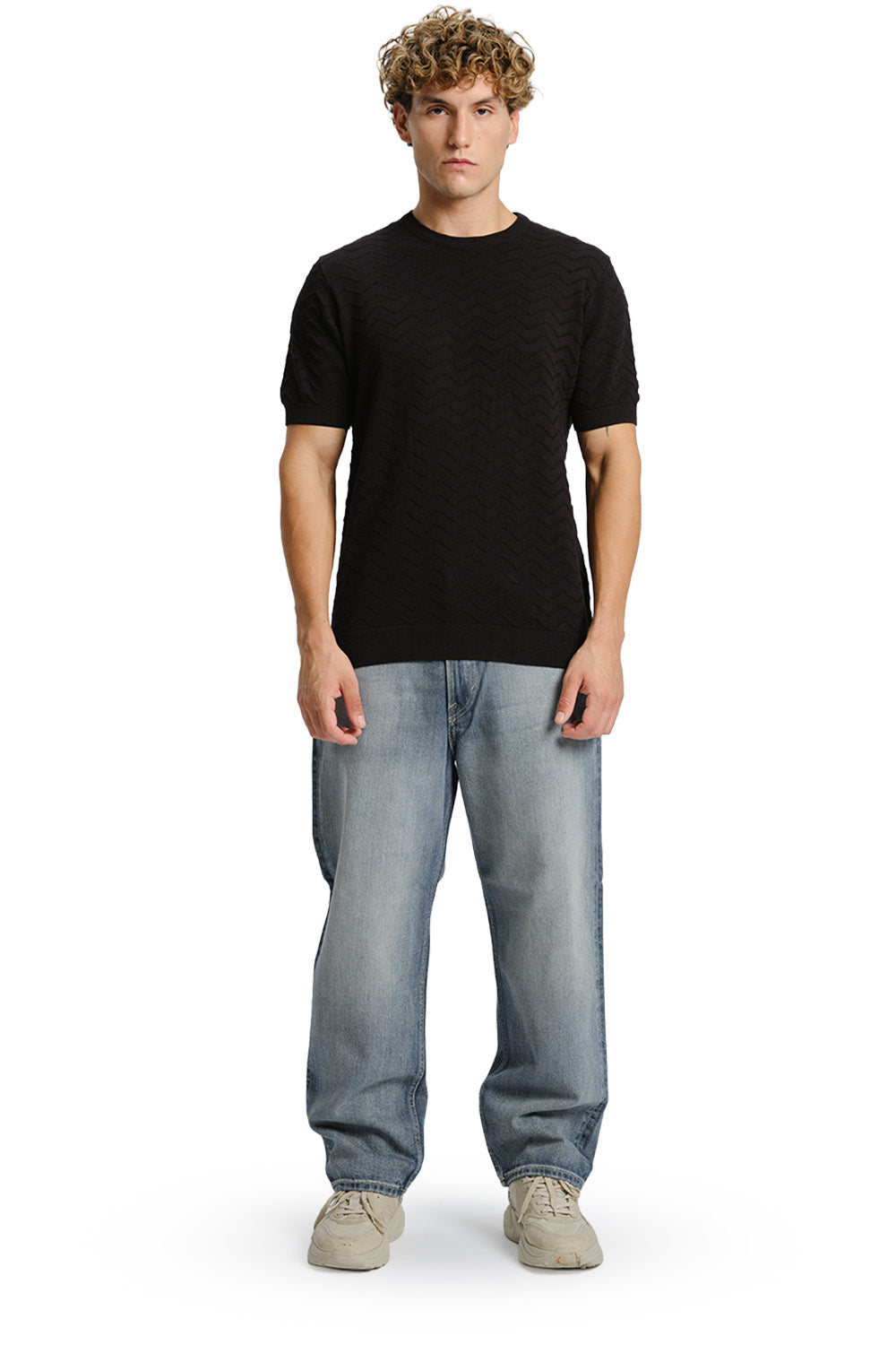 Zigzag Black Knit T-shirt - BonkersCorner