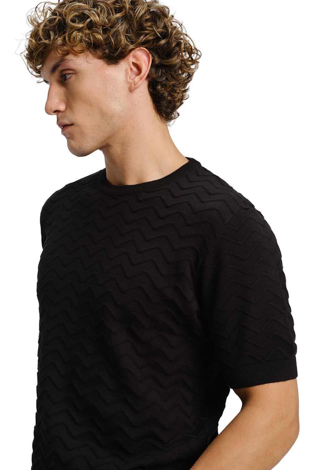 Zigzag Black Knit T-shirt - BonkersCorner
