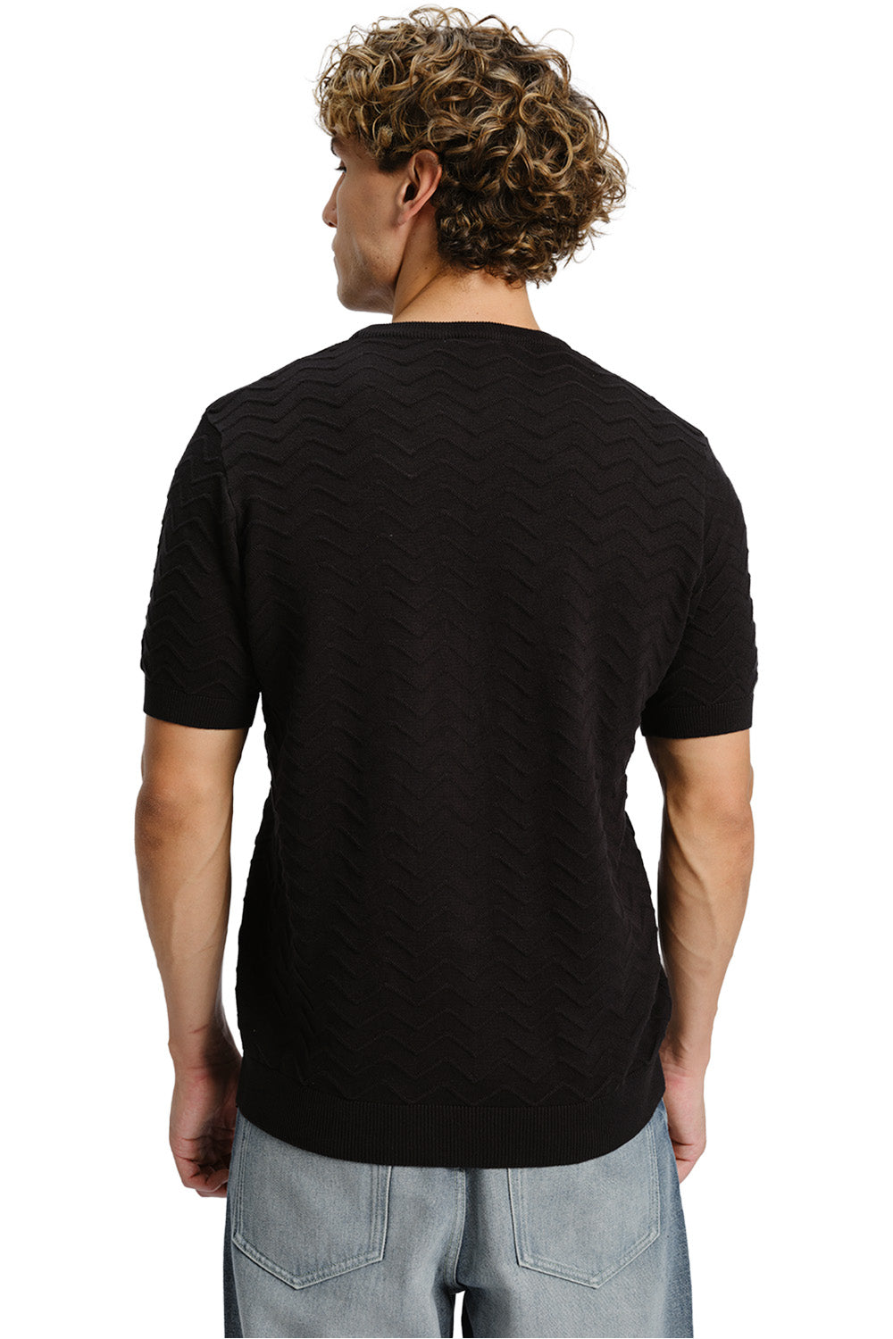 Zigzag Black Knit T-shirt - BonkersCorner