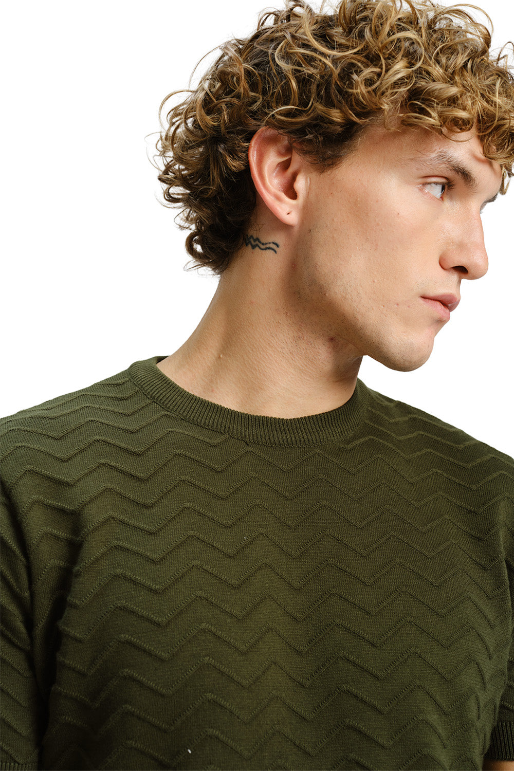Zigzag Olive Knit T-shirt - BonkersCorner