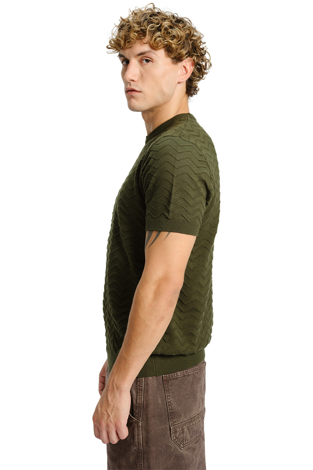 Zigzag Olive Knit T-shirt - BonkersCorner