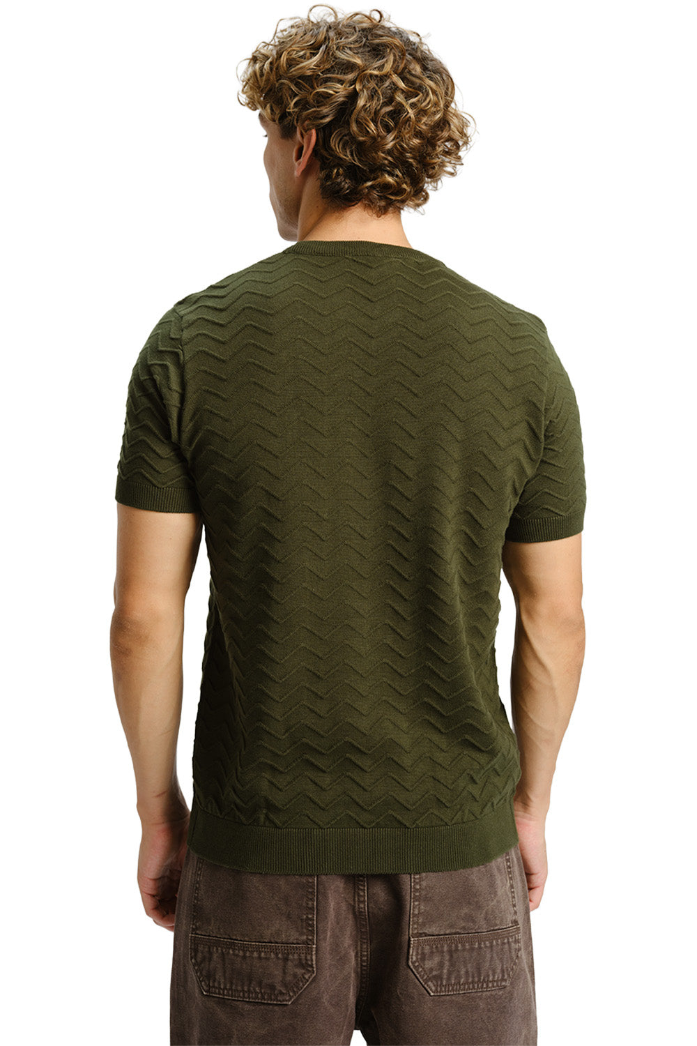 Zigzag Olive Knit T-shirt - BonkersCorner