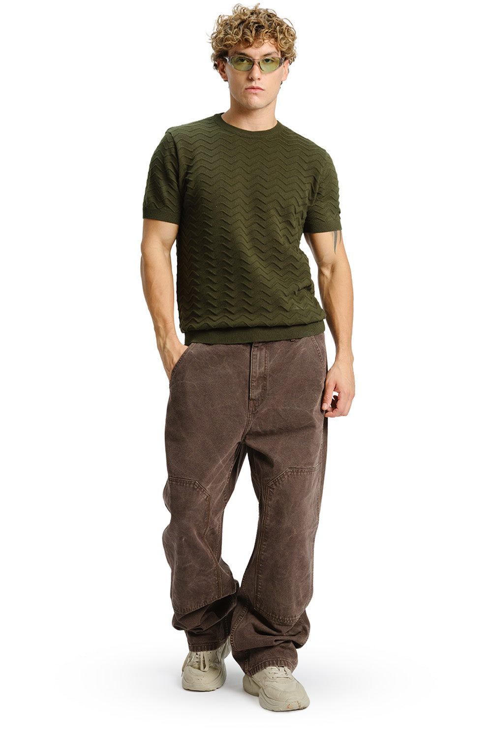 Zigzag Olive Knit T-shirt - BonkersCorner