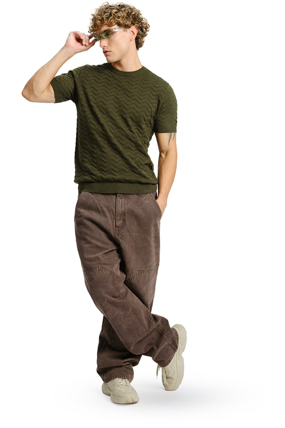Zigzag Olive Knit T-shirt - BonkersCorner