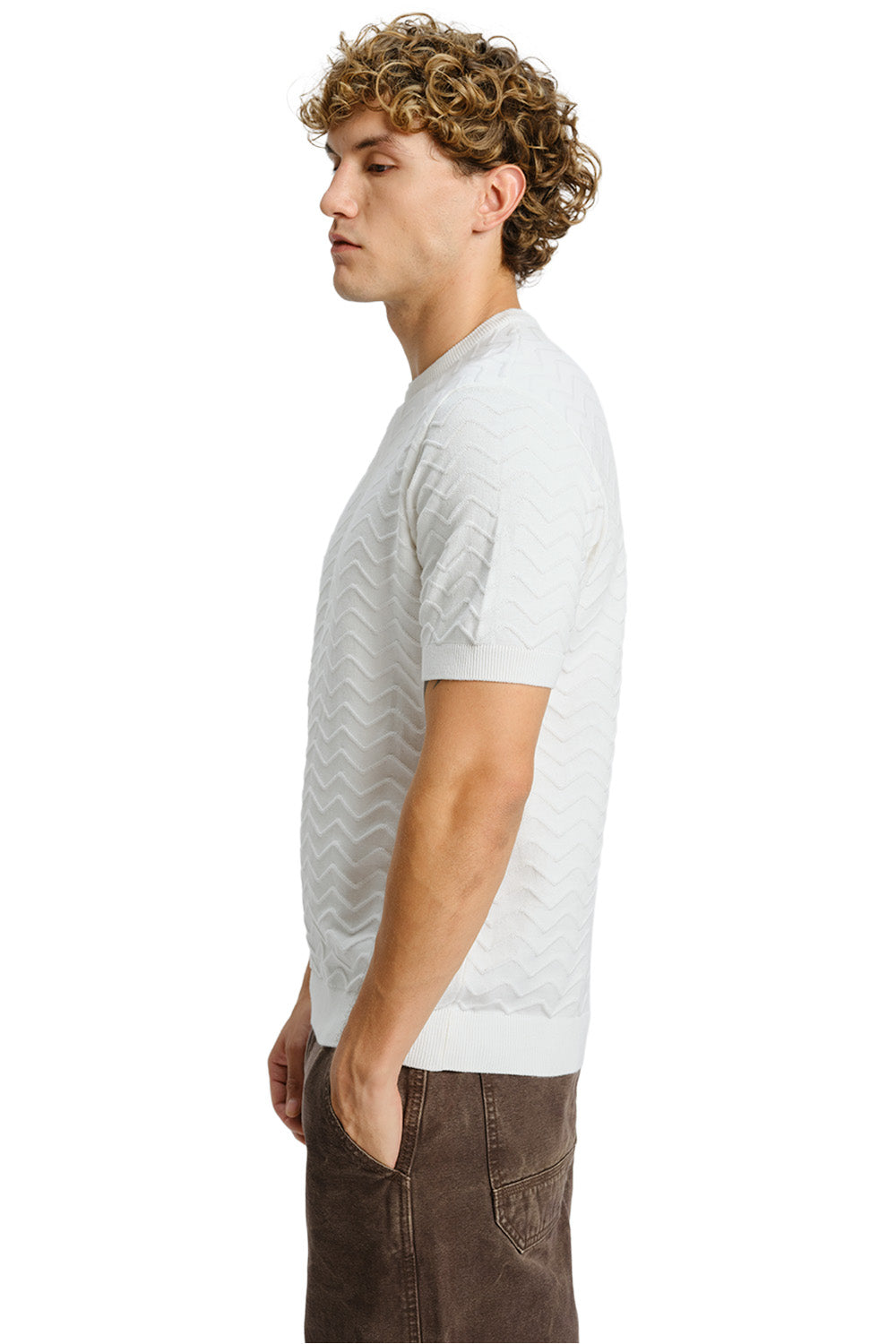 Zigzag White Knit T-shirt - BonkersCorner