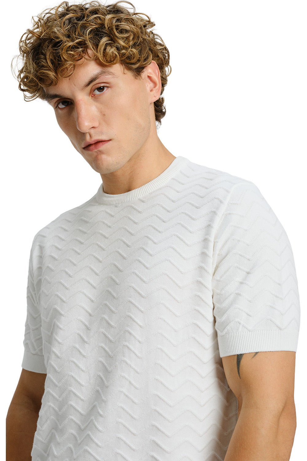 Zigzag White Knit T-shirt - BonkersCorner