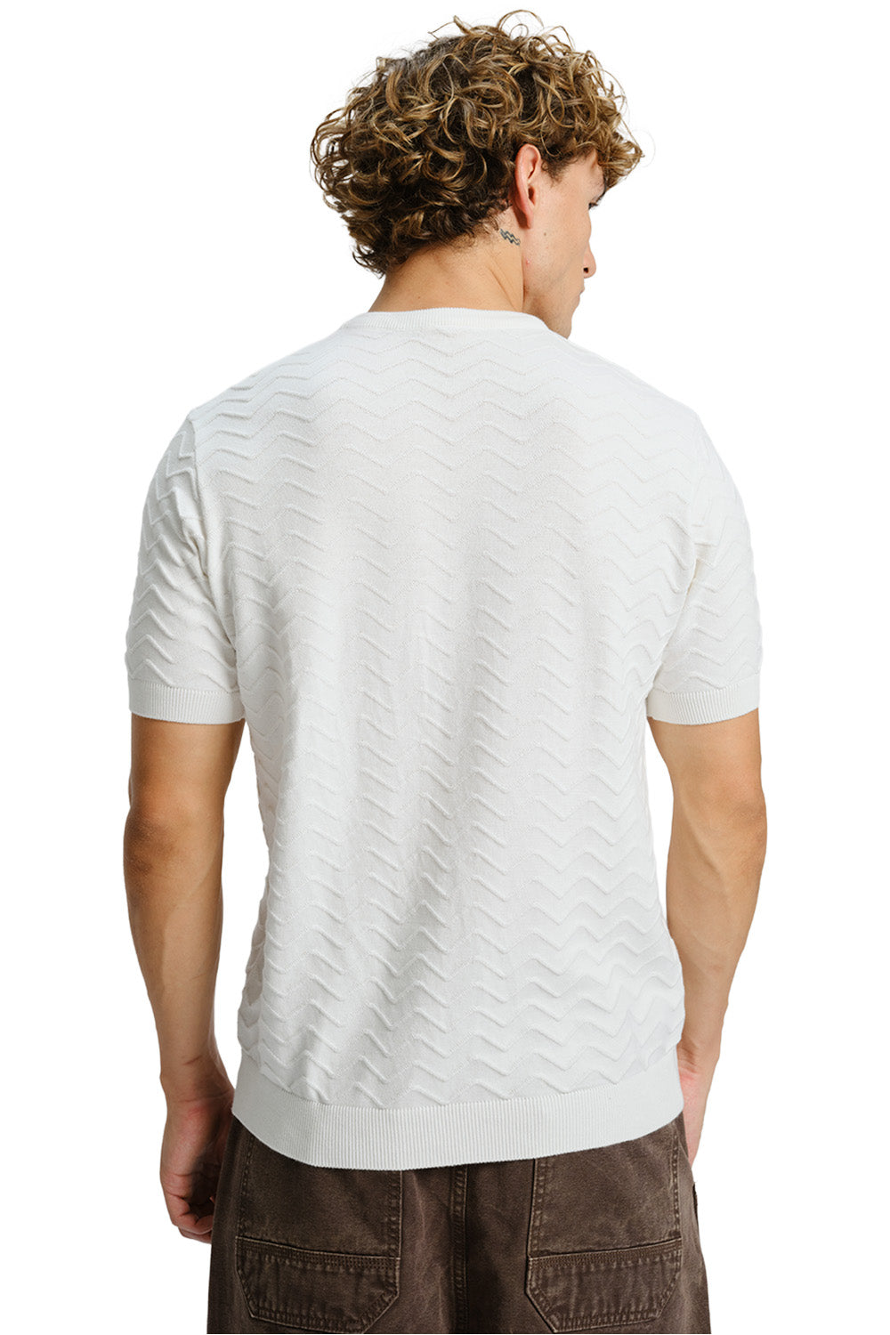 Zigzag White Knit T-shirt - BonkersCorner