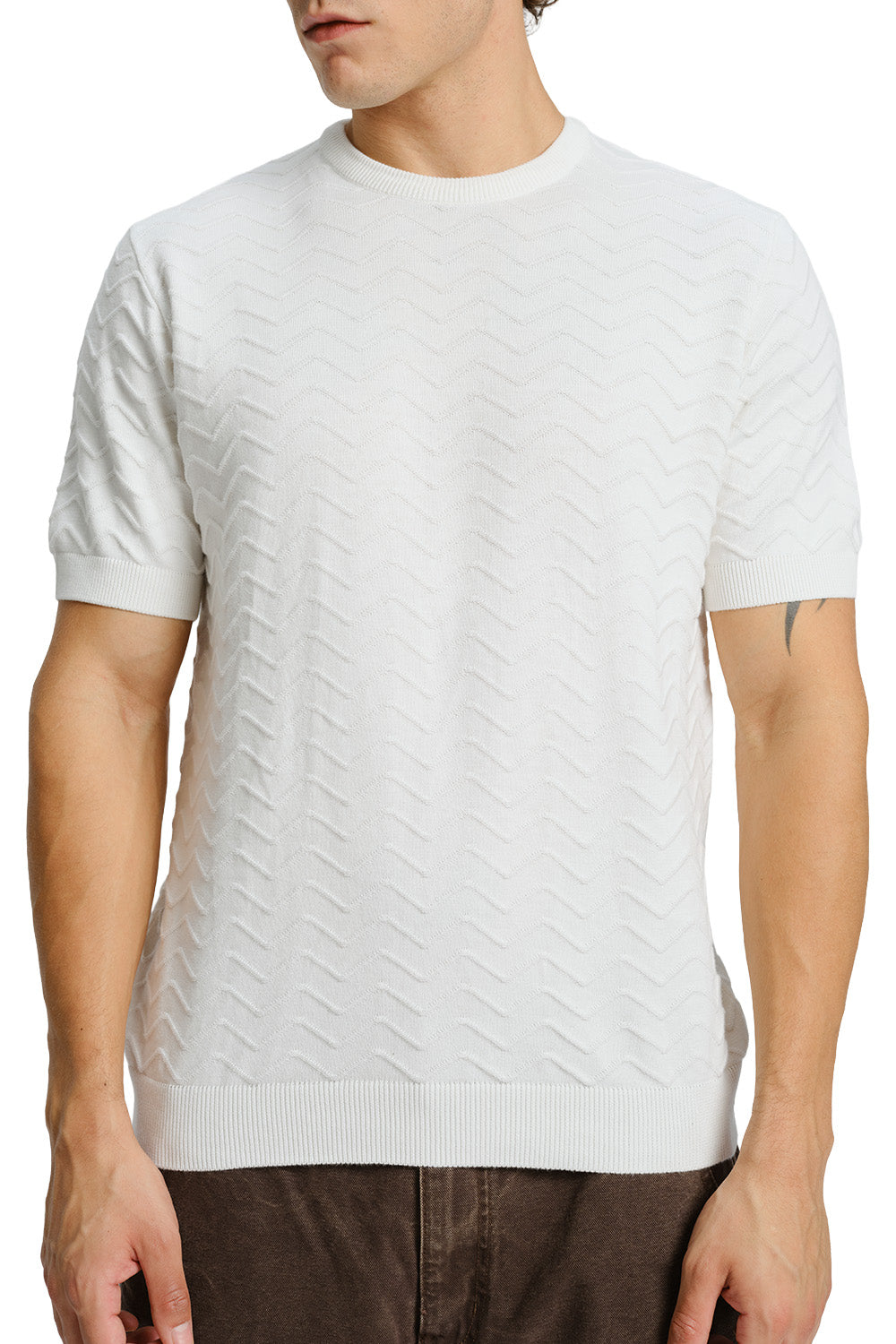Zigzag White Knit T-shirt - BonkersCorner