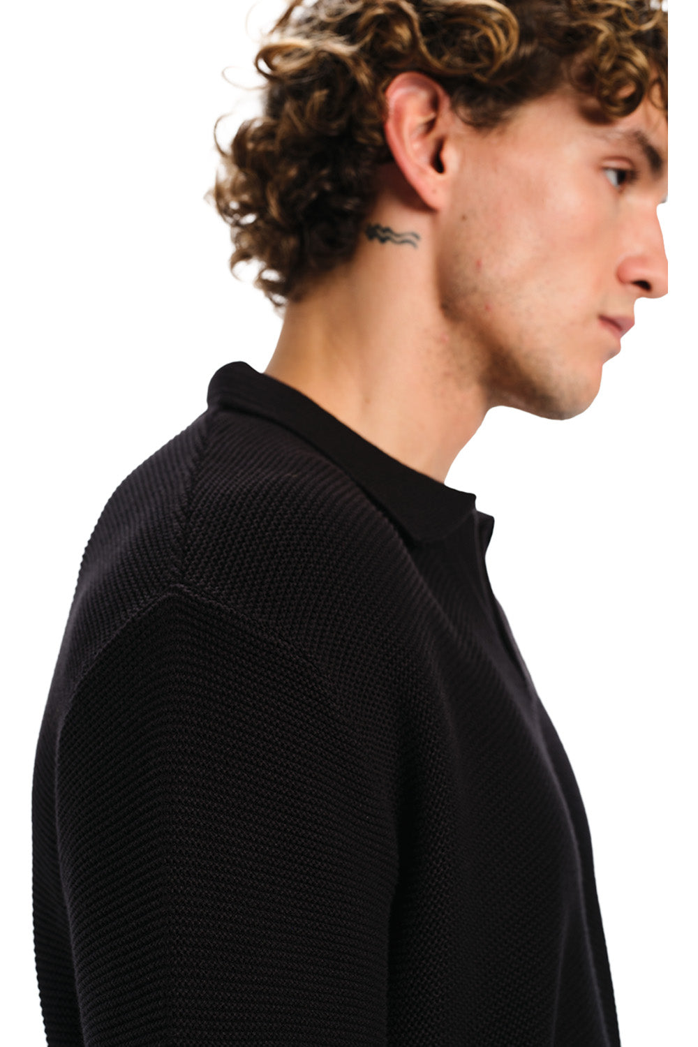 Black Knit Double Textured Polo T-shirt - BonkersCorner