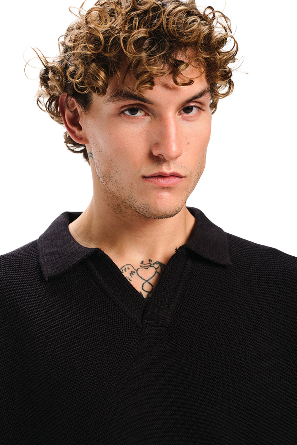 Black Knit Double Textured Polo T-shirt - BonkersCorner