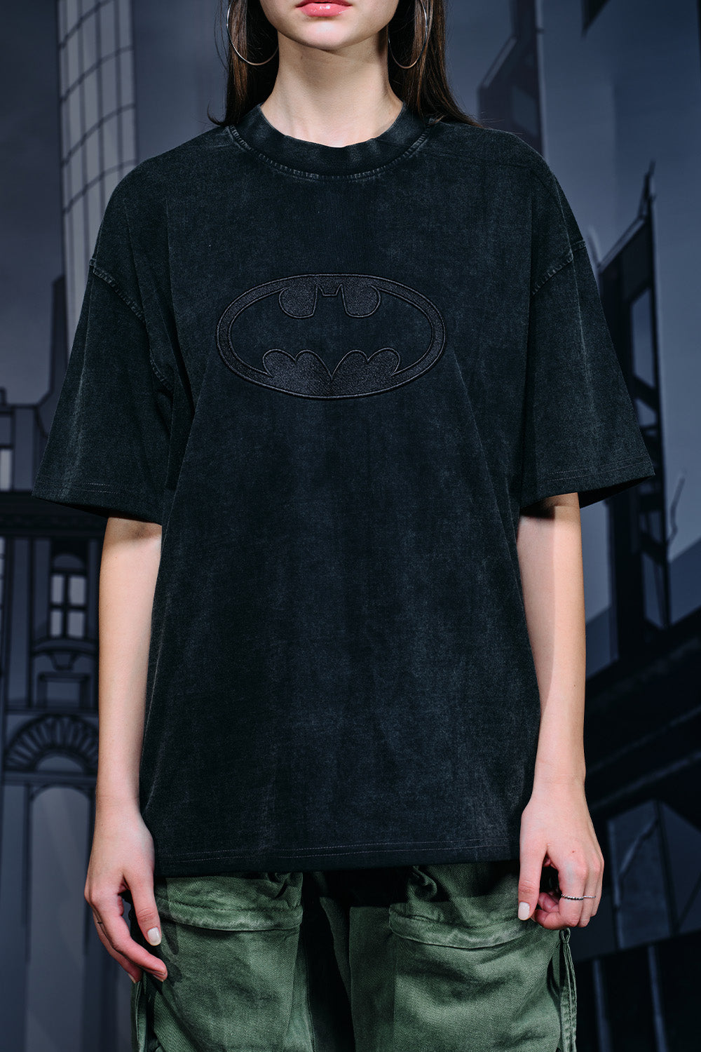 Bat Emblem Faded Oversized T-shirt - BonkersCorner