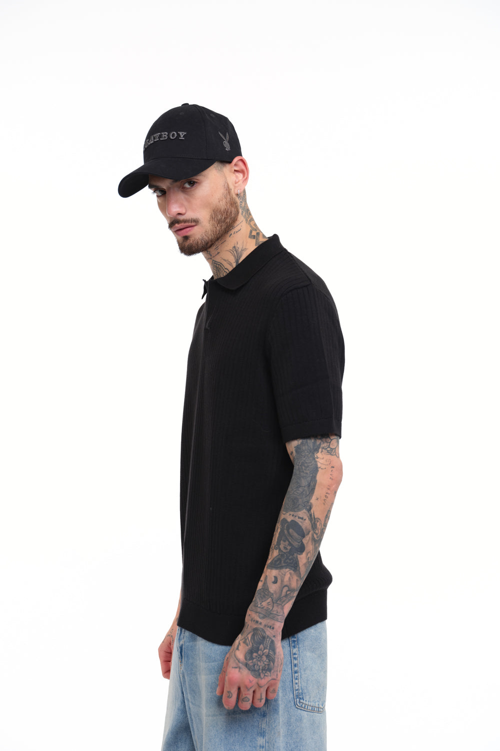 Black Knit Polo T-shirt - BonkersCorner