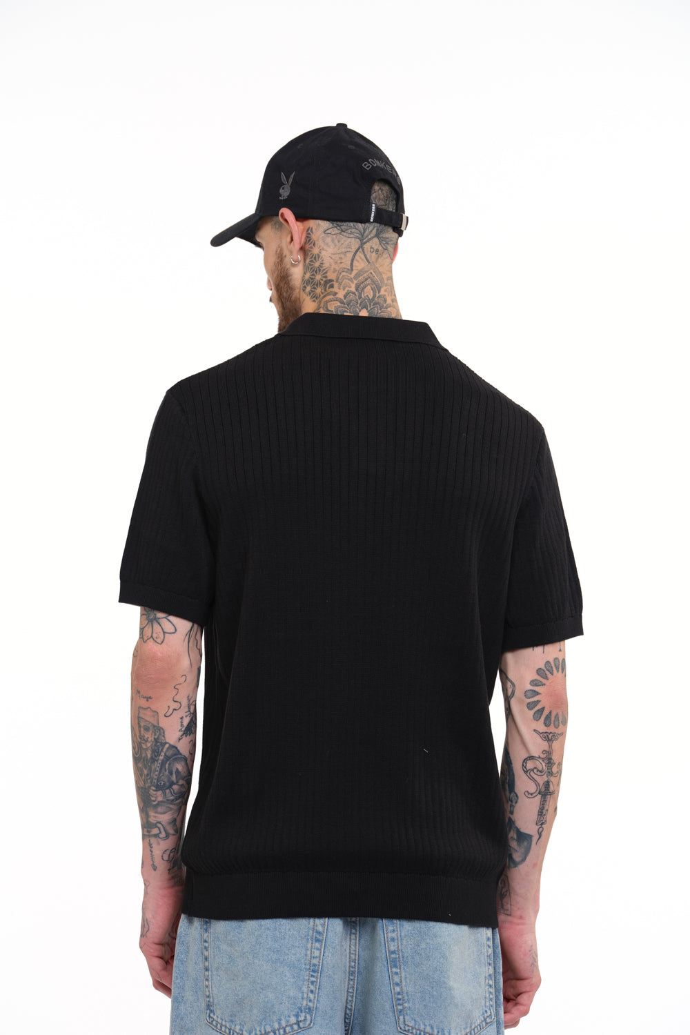Black Knit Polo T-shirt - BonkersCorner
