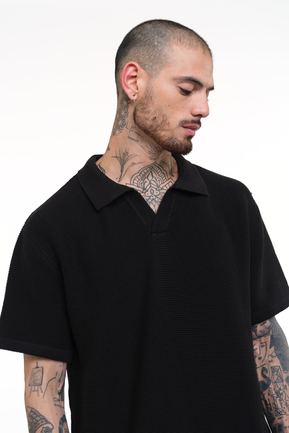Black Knitted Polo T-shirt - BonkersCorner