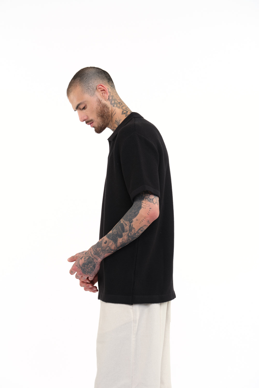 Black Knitted Polo T-shirt - BonkersCorner