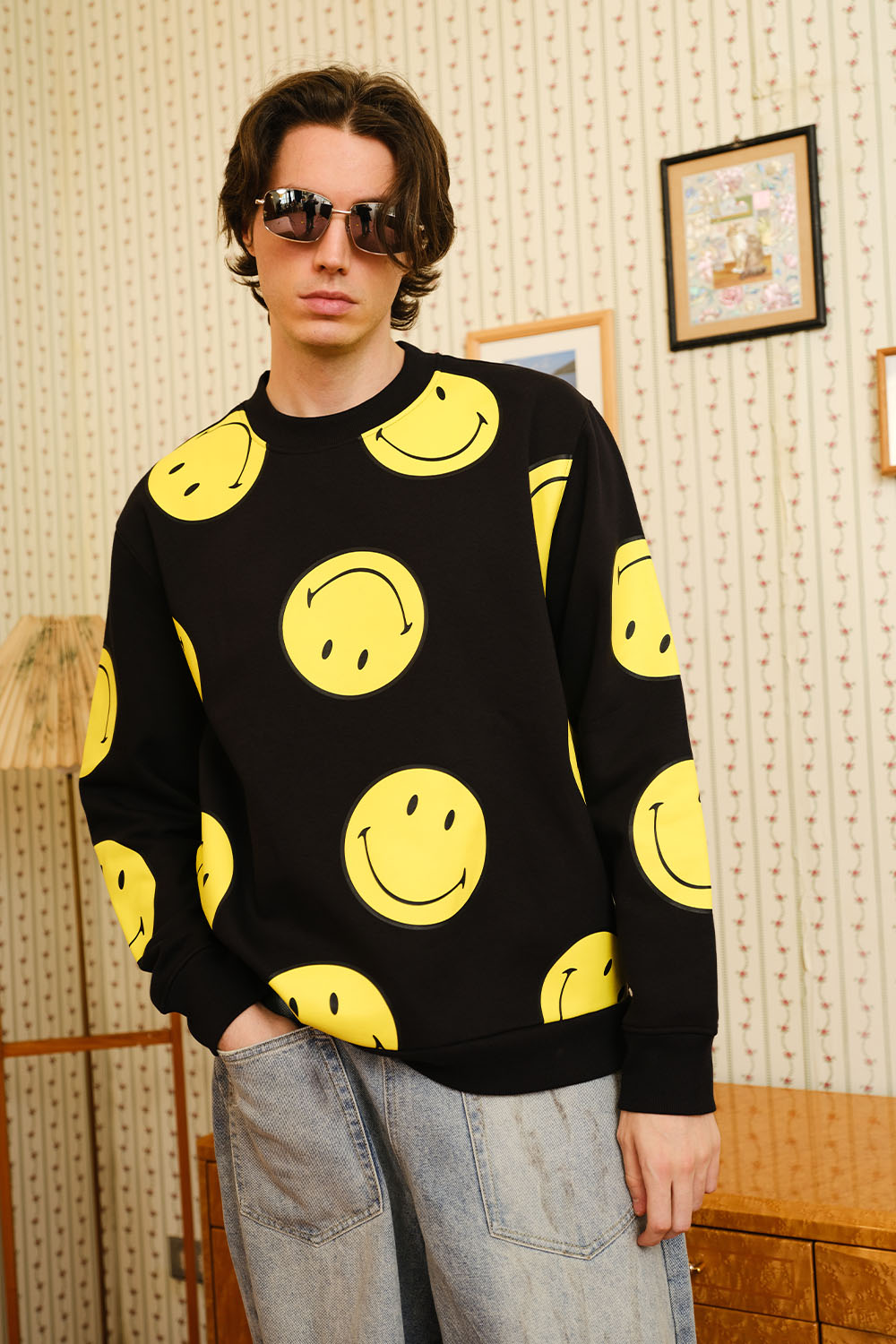 Black Smiley Originals All Over Sweatshirt - BonkersCorner