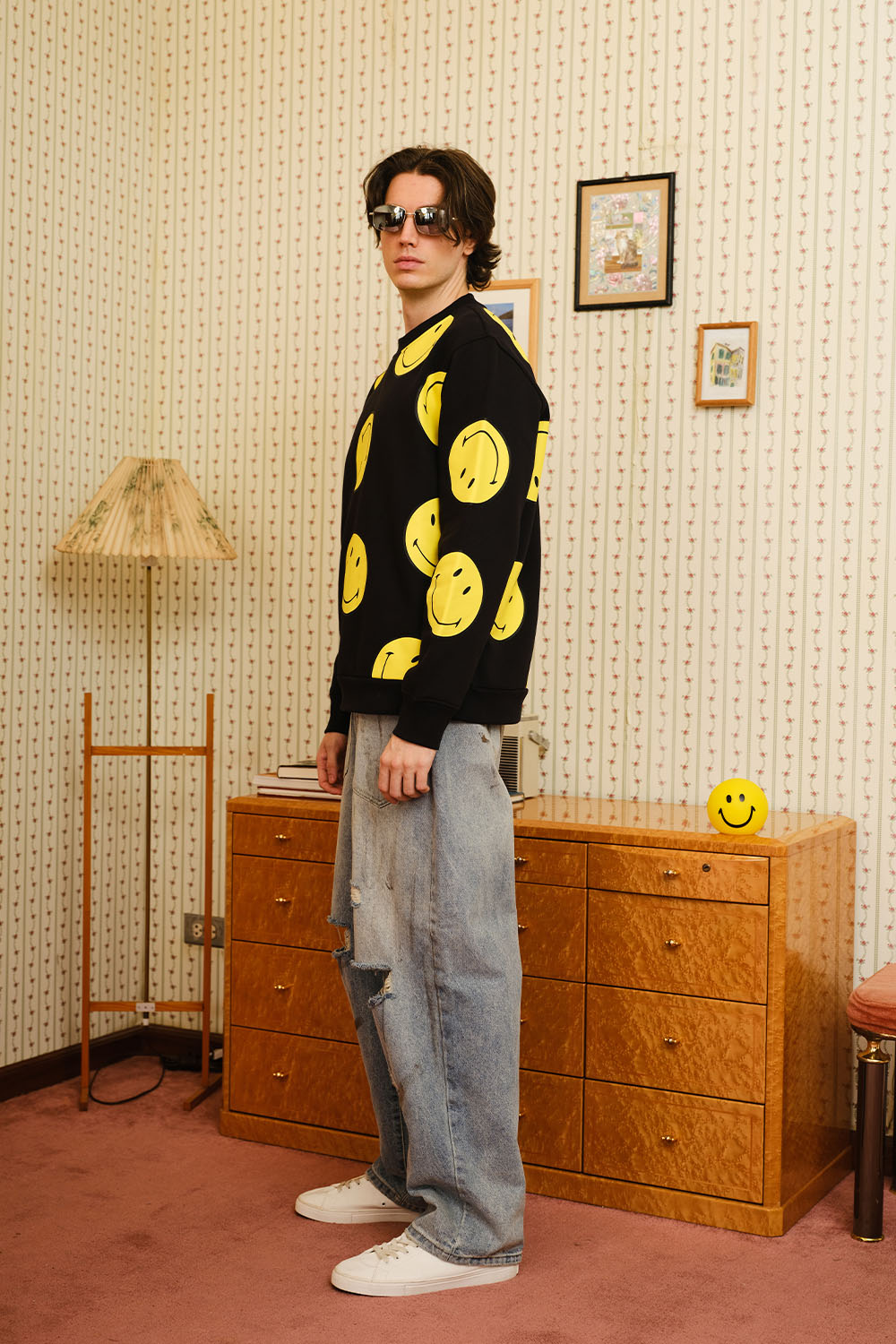 Black Smiley Originals All Over Sweatshirt - BonkersCorner