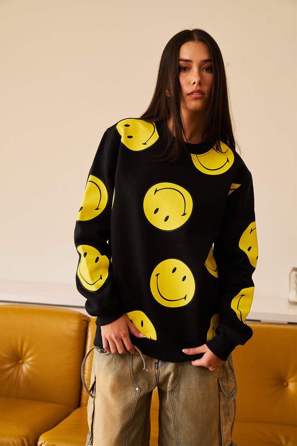 Black Smiley Originals All Over Sweatshirt - BonkersCorner
