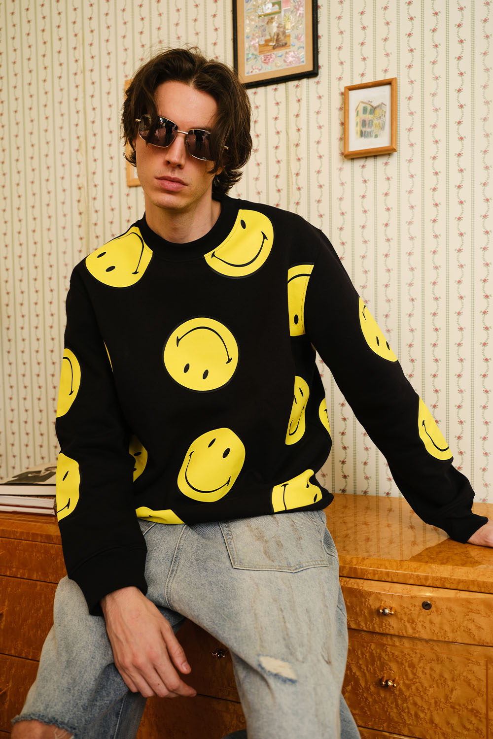 Black Smiley Originals All Over Sweatshirt - BonkersCorner