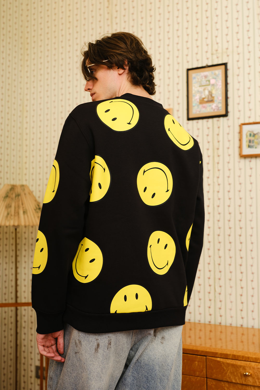 Black Smiley Originals All Over Sweatshirt - BonkersCorner
