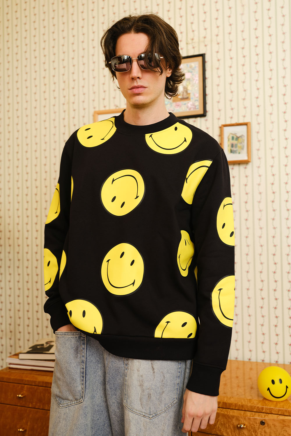 Black Smiley Originals All Over Sweatshirt - BonkersCorner