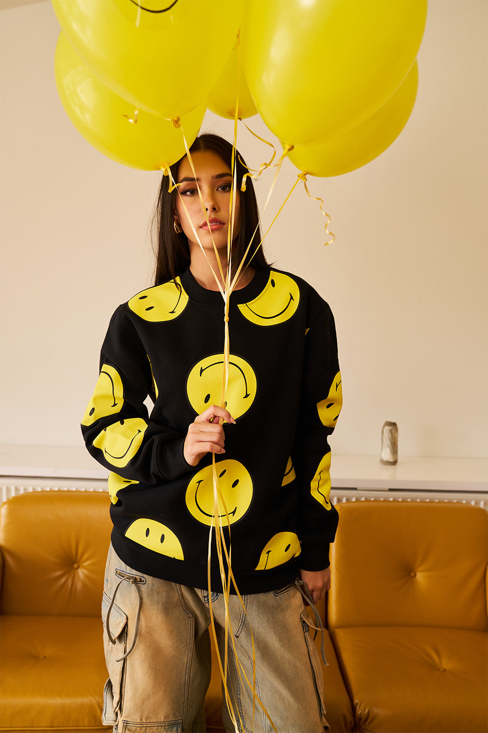 Black Smiley Originals All Over Sweatshirt - BonkersCorner