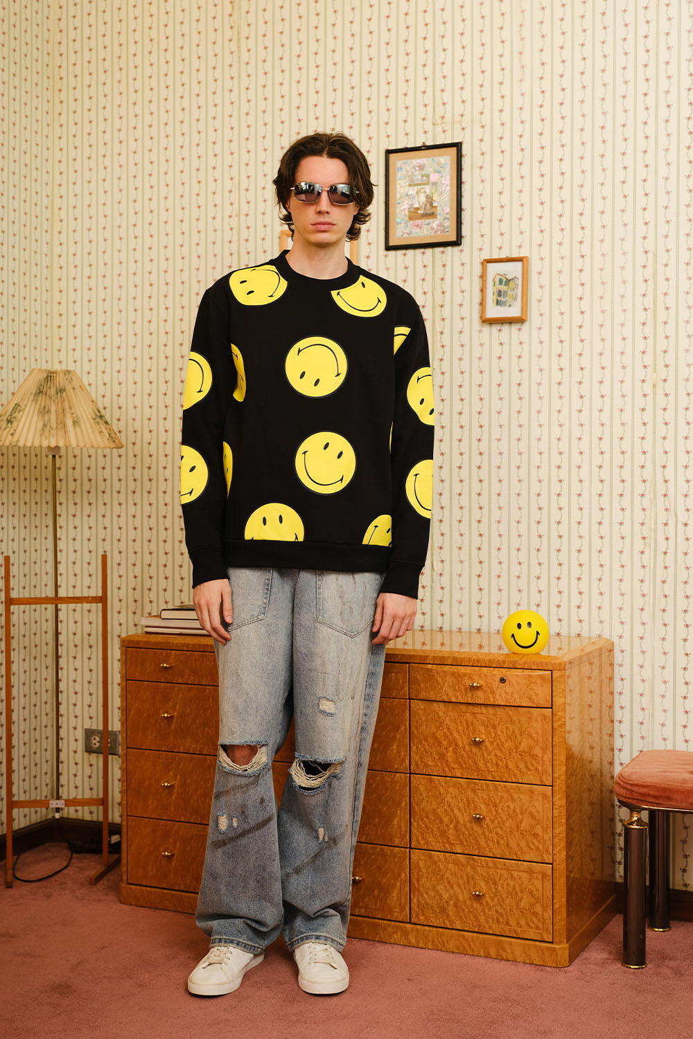 Black Smiley Originals All Over Sweatshirt - BonkersCorner