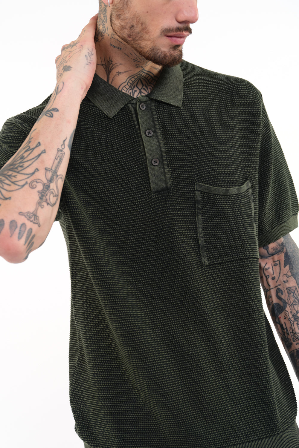 Olive Green Faded Knit Premium Polo - BonkersCorner