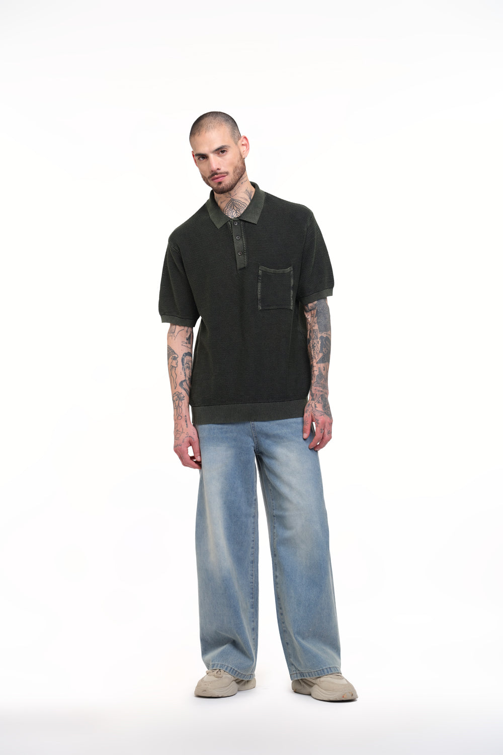 Olive Green Faded Knit Premium Polo - BonkersCorner